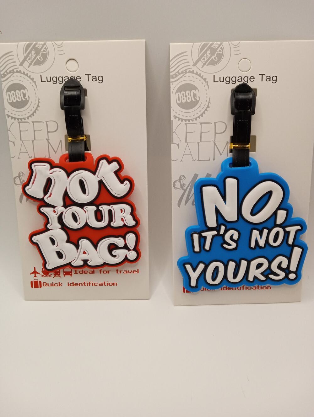 2 Luggage Tag Tags Funny Funky "No, It's NOT Yours!" & "Not your Bag!"
